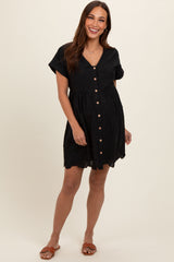 Black Eyelet Button Front Short Sleeve Maternity Dress