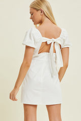 Ivory Ruched Bust Tie Back Mini Dress