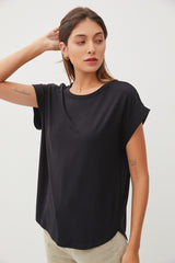 Black Rolled Cuff Sleeve Maternity Top