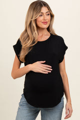 Black Rolled Cuff Sleeve Maternity Top