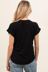 Black Rolled Cuff Sleeve Maternity Top