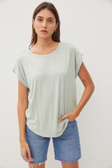 Light Olive Rolled Cuff Sleeve Top