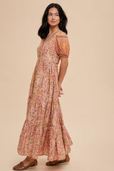 Dusty Rose Border Print Button Down Maxi Dress