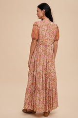 Dusty Rose Border Print Button Down Maxi Dress