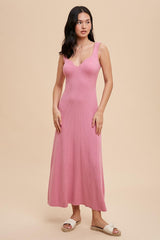 Pink Knit Maternity Deep V-Neck Maternity Maxi Dress