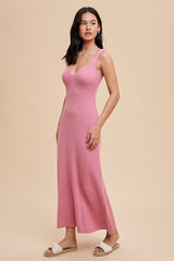 Pink Knit Maternity Deep V-Neck Maxi Dress