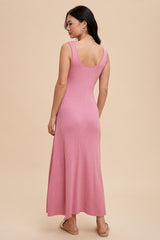 Pink Knit Maternity Deep V-Neck Maxi Dress