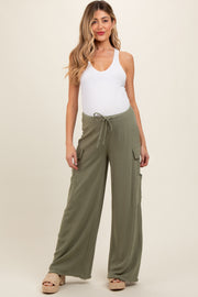 Olive Pocketed Drawstring Maternity Pants