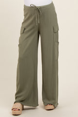 Olive Pocketed Drawstring Maternity Pants