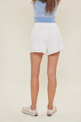 Ivory Drawstring Fringe Hem Shorts