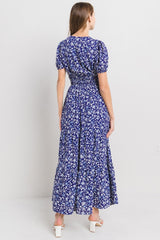 Navy Floral Print Tiered Maxi Dress