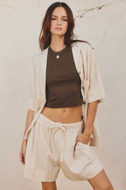 Oatmeal Linen Blend Relaxed Shirt And Shorts Set