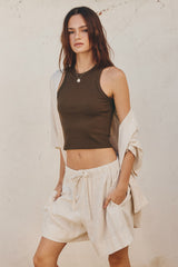 Oatmeal Linen Blend Relaxed Shirt And Shorts Set