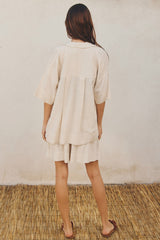 Oatmeal Linen Blend Relaxed Shirt And Shorts Set