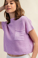 Lavender Drop Shoulder Rib-Knit Sweater Top