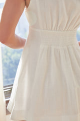 White Trim Lace Detail Button Up Dress