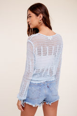 Light Blue Cropped Sweater Weaved Top