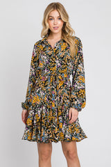 Marigold/Black Floral Flare Dress