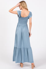 Light Blue Smocked Ruffle Hem Maxi Dress