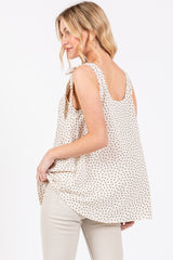 Cream Dot Print Knotted Strap Top