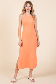 Orange Ribbed Side Slit Tank Dress