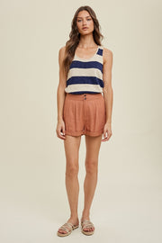 Clay Linen Shorts With Pleated Detail