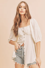 White Button Accent Top