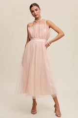 Blush Paper Bag Frill Tulle Maxi Dress