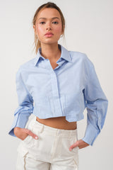 Blue Pocket Detailed Cropped Shirt