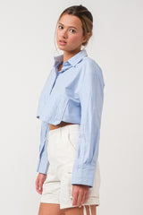 Blue Pocket Detailed Cropped Shirt