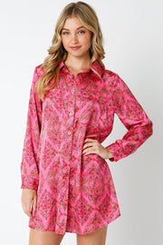 Pink Floral Shirt Dress