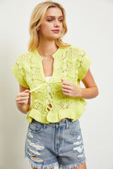 Lime Ruffled Tie-Neck Sweater Top