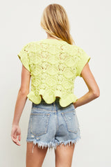 Lime Ruffled Tie-Neck Sweater Top