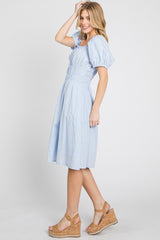 Blue Solid Textured Dress W/ Elastic Details