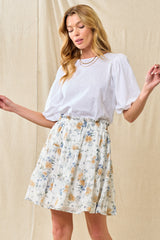 Ivory Blue Chiffon Floral Tiered Skirt